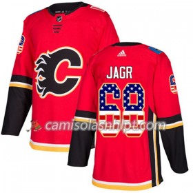 Camisola Calgary Flames Jaromir Jagr 68 Adidas 2017-2018 Vermelho USA Flag Fashion Authentic - Homem